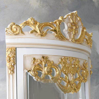 BAROCK VITRINE ANTIK ECKVITRINE WEISS GOLD ECKSCHRANK ECKREGAL ROKOKO VITRINENSCHRANK - Palo24