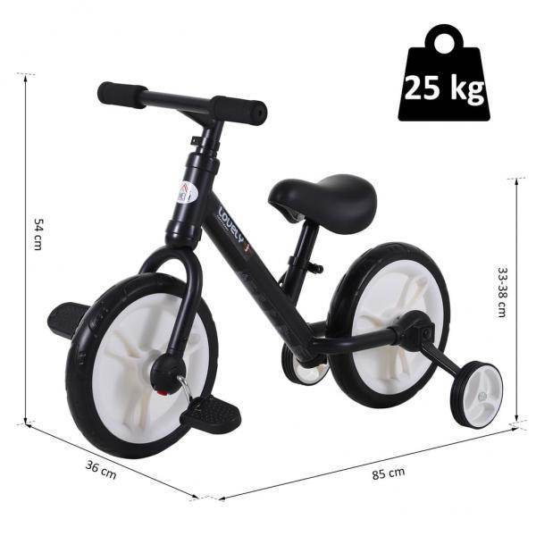 Laufrad Kinderfahrrad Lauflernrad 2-in-1 Stützräder Pedale 2-5 Jahre PP Schwarz - Palo24