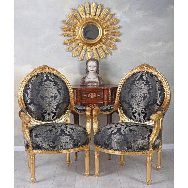 2X ROKOKO SESSEL KÖNIGLICHES AMBIENTE SCHWARZ GOLD - Palo24