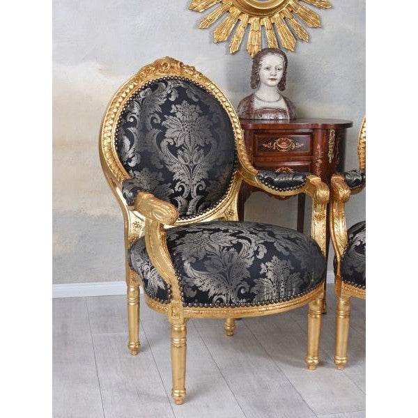 2X ROKOKO SESSEL KÖNIGLICHES AMBIENTE SCHWARZ GOLD - Palo24