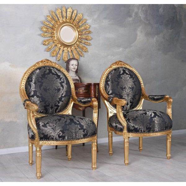 2X ROKOKO SESSEL KÖNIGLICHES AMBIENTE SCHWARZ GOLD - Palo24