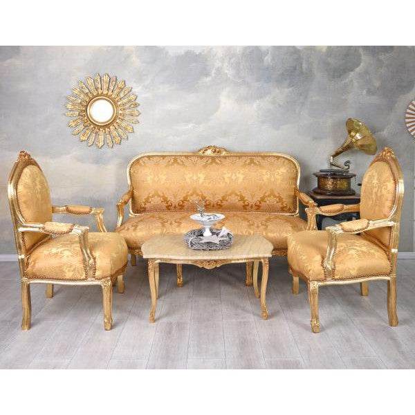 SITZGRUPPE BAROCK SALONGARNITUR SOFA & ZWEI SESSEL TISCH - Palo24