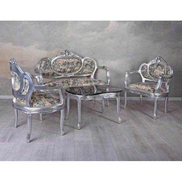 SITZGRUPPE BAROCK SALONGARNITUR SOFA & ZWEI SESSEL TISCH - Palo24
