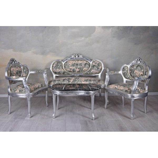 SITZGRUPPE BAROCK SALONGARNITUR SOFA & ZWEI SESSEL TISCH - Palo24