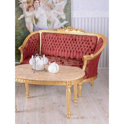 SITZGRUPPE BAROCK SALONGARNITUR SOFA & ZWEI SESSEL TISCH MARMORPLATTE - Palo24