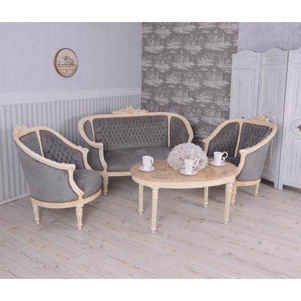 SITZGRUPPE BAROCK SALONGARNITUR SOFA & ZWEI SESSEL TISCH MARMOR - Palo24
