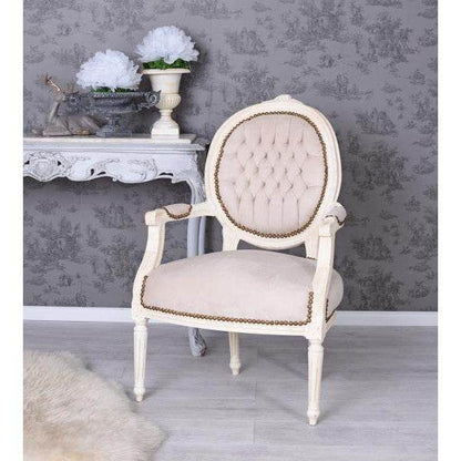BAROCK SESSEL IM SHABBY CHIC VINTAGE STIL CREME-WEISS HELLGRAU - Palo24