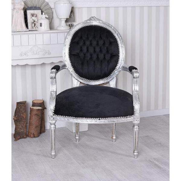 BAROCK SESSEL IM SHABBY CHIC VINTAGE STIL SILBER SCHWARZ - Palo24