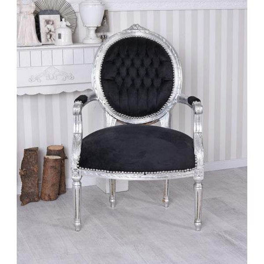 BAROCK SESSEL IM SHABBY CHIC VINTAGE STIL SILBER SCHWARZ - Palo24