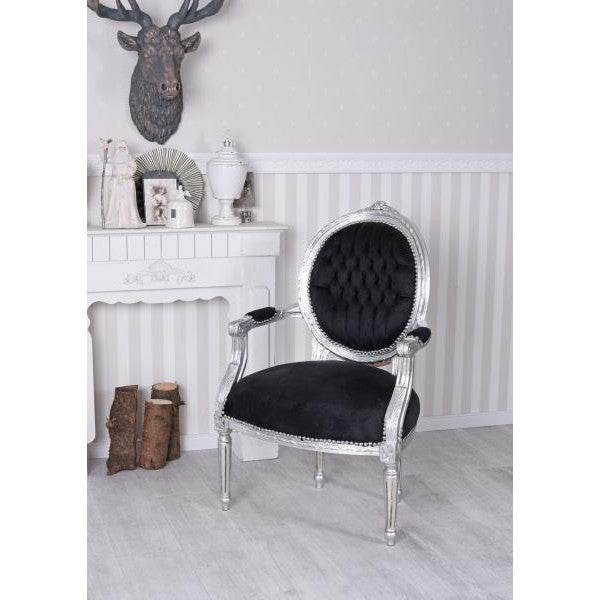 BAROCK SESSEL IM SHABBY CHIC VINTAGE STIL SILBER SCHWARZ - Palo24