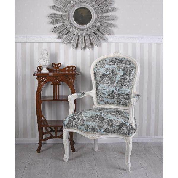 KÖNIGLICHER BAROCKER ARMLEHNSTUHL LOUIS XVI WEISS ROCOCO BLAU - Palo24