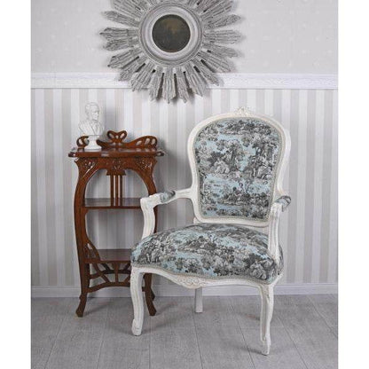 KÖNIGLICHER BAROCKER ARMLEHNSTUHL LOUIS XVI WEISS ROCOCO BLAU - Palo24