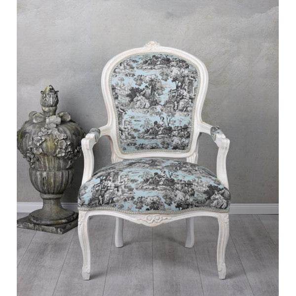 KÖNIGLICHER BAROCKER ARMLEHNSTUHL LOUIS XVI WEISS ROCOCO BLAU - Palo24
