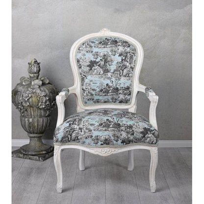 KÖNIGLICHER BAROCKER ARMLEHNSTUHL LOUIS XVI WEISS ROCOCO BLAU - Palo24