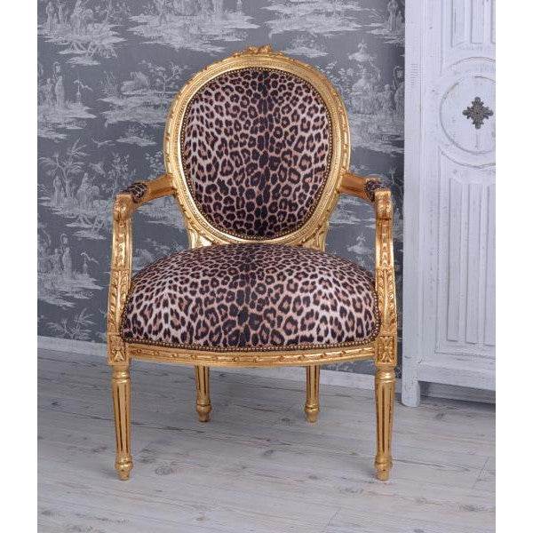 KÖNIGLICHER MEDAILLON SESSEL BAROCKSTIL GOLD LEOPARD - Palo24