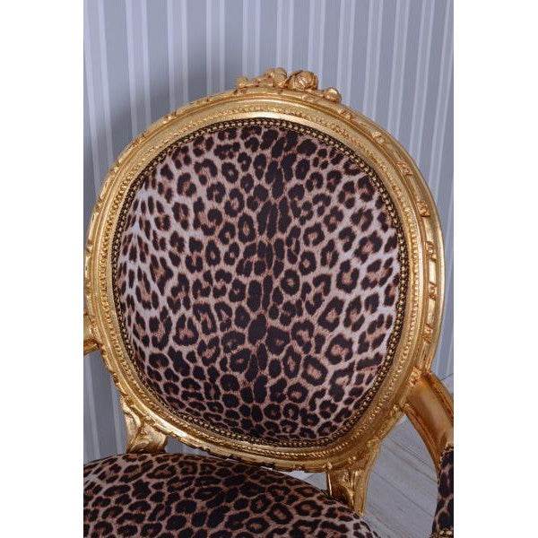 KÖNIGLICHER MEDAILLON SESSEL BAROCKSTIL GOLD LEOPARD - Palo24