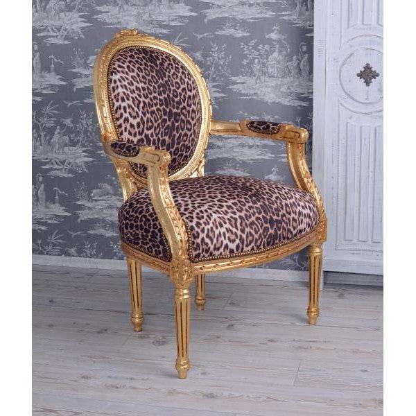 KÖNIGLICHER MEDAILLON SESSEL BAROCKSTIL GOLD LEOPARD - Palo24