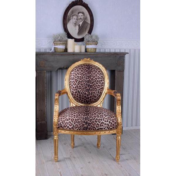 KÖNIGLICHER MEDAILLON SESSEL BAROCKSTIL GOLD LEOPARD - Palo24