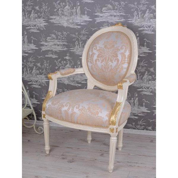KÖNIGLICHER MEDAILLON SESSEL BAROCKSTIL CREME-WEISS SILBER+GOLD - Palo24