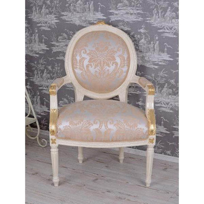 KÖNIGLICHER MEDAILLON SESSEL BAROCKSTIL CREME-WEISS SILBER+GOLD - Palo24