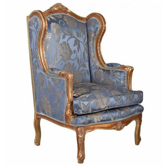 BAROCK OHRENSESSEL KÖNIGLICHER THRON ARMLEHNSESSEL ANTIK GOLD SILBER-BLAU - Palo24