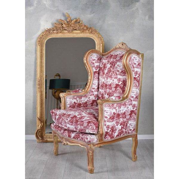 BAROCKER OHRENSESSEL ARMLEHNSESSEL ANTIK GOLD ROCCO ROT - Palo24