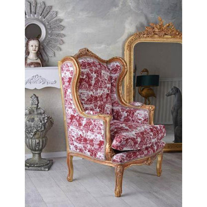 BAROCKER OHRENSESSEL ARMLEHNSESSEL ANTIK GOLD ROCCO ROT - Palo24