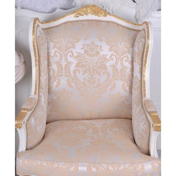 BAROCKER OHRENSESSEL ARMLEHNSESSEL ANTIK CREME-WEISS SILBER-GOLD - Palo24