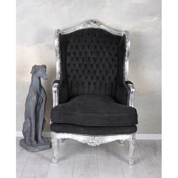 Ohrensessel Barock Silber Schwarz Rokoko Armlehnsessel Antik - Palo24