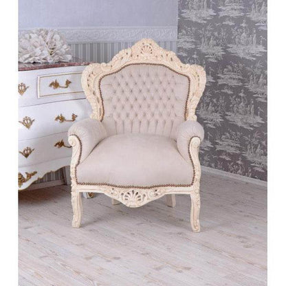 XXL SESSEL BAROCK CREME-WEISS HELLGRAU - Palo24