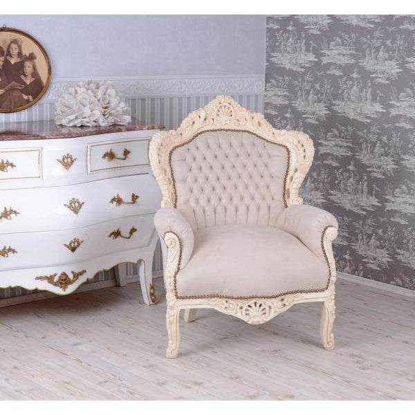 XXL SESSEL BAROCK CREME-WEISS HELLGRAU - Palo24