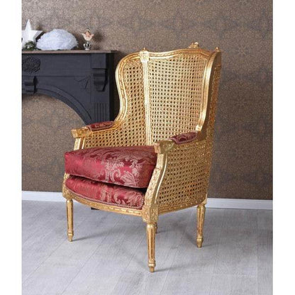 ELEGANTER OHRENSESSEL IM BAROCK STIL GOLD ROT - Palo24