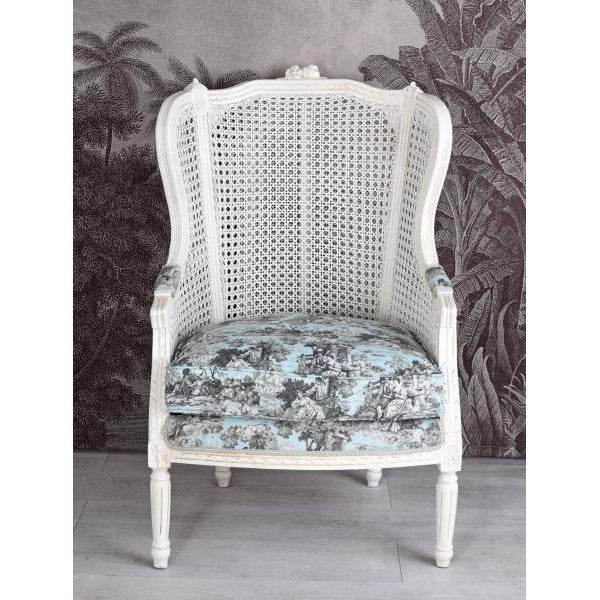 ELEGANTER OHRENSESSEL IM BAROCK STIL WEISS ROCOCO BLAU - Palo24
