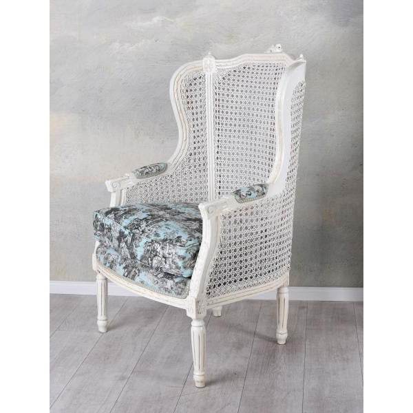ELEGANTER OHRENSESSEL IM BAROCK STIL WEISS ROCOCO BLAU - Palo24