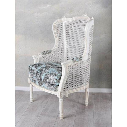 ELEGANTER OHRENSESSEL IM BAROCK STIL WEISS ROCOCO BLAU - Palo24