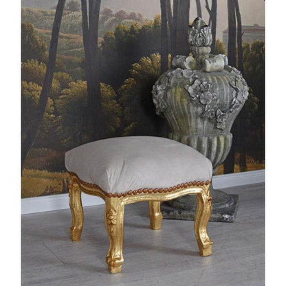 FUSSSCHEMEL BAROCK FUSSHOCKER ANTIK GOLD HELLGRAU - Palo24