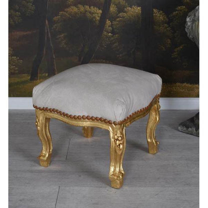FUSSSCHEMEL BAROCK FUSSHOCKER ANTIK GOLD HELLGRAU - Palo24