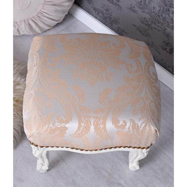 FUSSSCHEMEL BAROCK FUSSHOCKER ANTIK CREME-WEISS SILBER-GOLD - Palo24