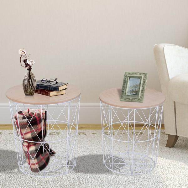 2er Set Couchtisch Nachttisch MDF + Metall natur + weiss - Palo24