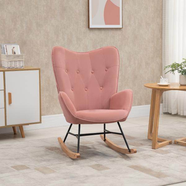 Schaukelstuhl Relax Sessel Samt Rosa+Natur - Palo24