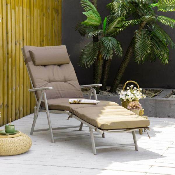 Sonnenliege Strandliege Gartenliege klappbar verstellbar mit Kissen Garten Metall Stoff Braun+Silber - Palo24
