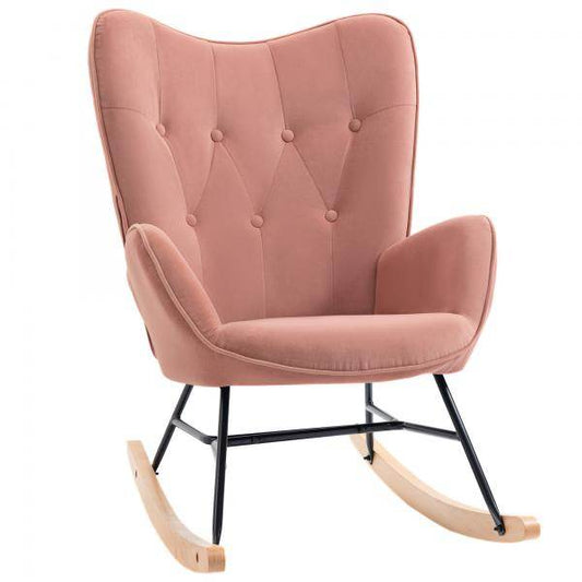Schaukelstuhl Relax Sessel Samt Rosa+Natur - Palo24