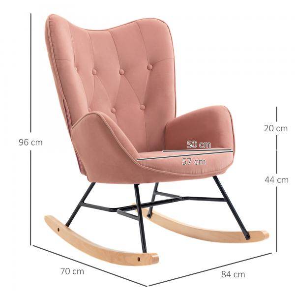 Schaukelstuhl Relax Sessel Samt Rosa+Natur - Palo24
