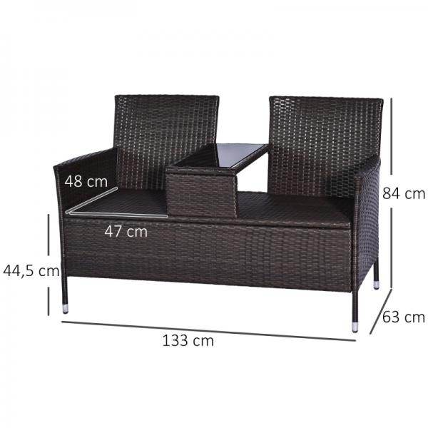 Polyrattan Gartenbank Gartensofa mit Tisch 2-Sitzer Stahl Braun - Palo24