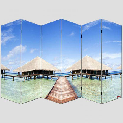 Paravent Raumteiler Trennwand M68 FSC-zertifiziert 180x240cm, Strand - Palo24