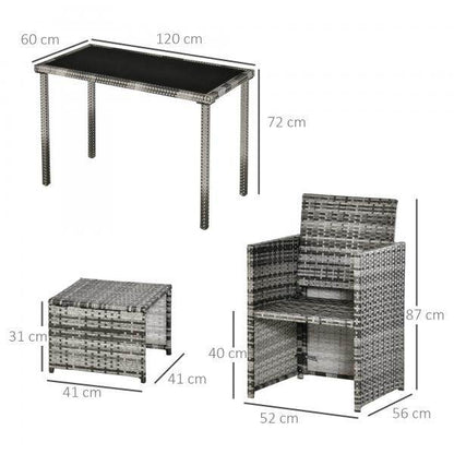 Polyrattan Sitzgruppe für 4 Personen Essgruppe Gartenset Garnitur mit Kissen, Grau - Palo24
