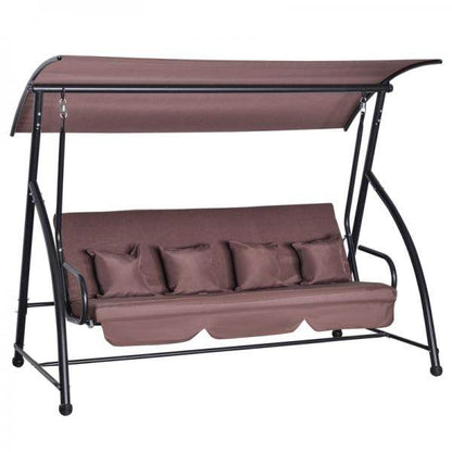 Hollywoodschaukel 3 sitzer mit verstellbarem Dach Liegefunktion Polyester Braun - Palo24