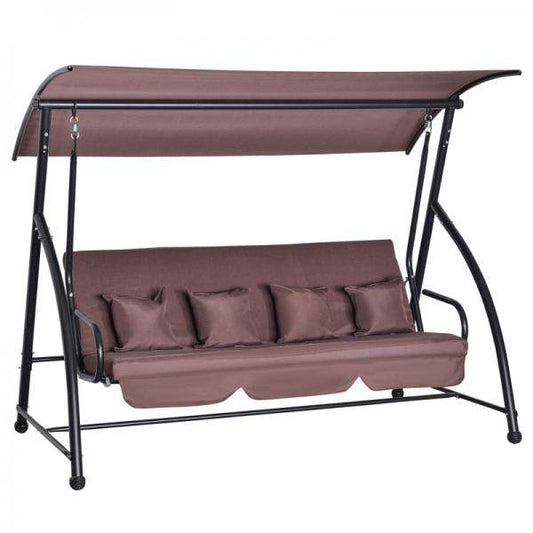 Hollywoodschaukel 3 sitzer mit verstellbarem Dach Liegefunktion Polyester Braun - Palo24