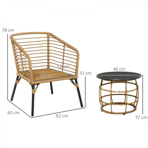 3-teiliges Bistro-Set, wetterbeständig, 1 Beistelltisch, 2 Stühle, Sand+Dunkelgrau - Palo24