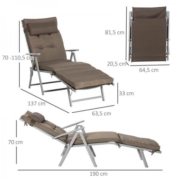 Sonnenliege Strandliege Gartenliege klappbar verstellbar mit Kissen Garten Metall Stoff Braun+Silber - Palo24